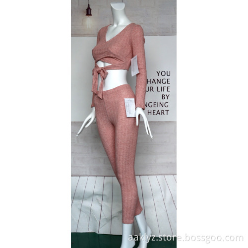 Women's V-neck Belted Long-sleeved Suit